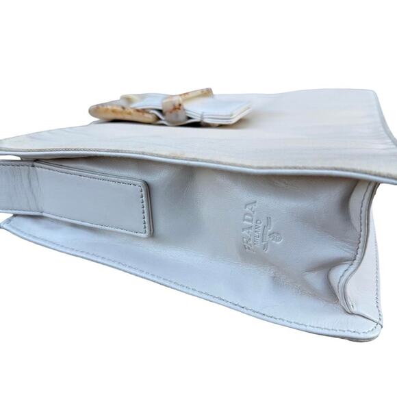 🤍 PRADA Beige Nylon & White Leather Shoulder Bag – Authentic 97441 🤍 - Picture 4 of 8